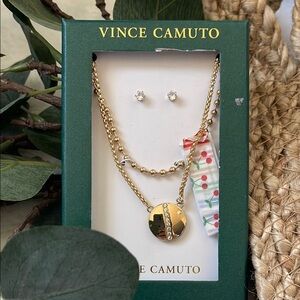 Vince Camuto Gold Necklace with Pendant and Stud Earrings